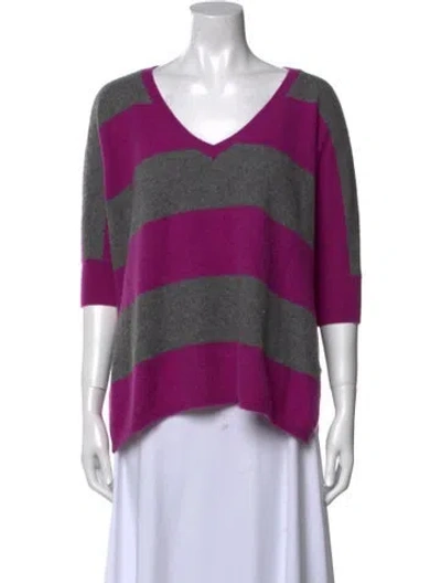 Pre-owned Minnie Rose Cashmere Striped Sweater In Purple