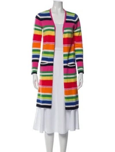 Pre-owned Minnie Rose Cashmere Striped Sweater In Red