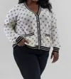Minnie Rose Cotton Cashmere Sport Print Cardigan In White In White