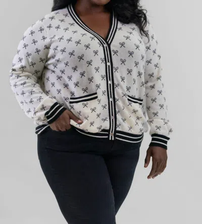 Minnie Rose Cashmere Tennis Club Print Cardigan - Plus Size In White