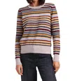 Minnie Rose Cashmere Textured Stripe Crew Neck Top In Multi Combo In Multi