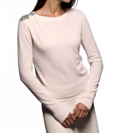 Minnie Rose Cashmere Top With Shoulder Embellishment In White In Neutral