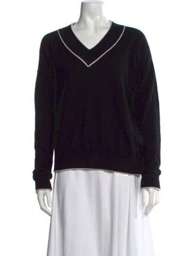 Pre-owned Minnie Rose Cashmere V-neck Sweater In Black