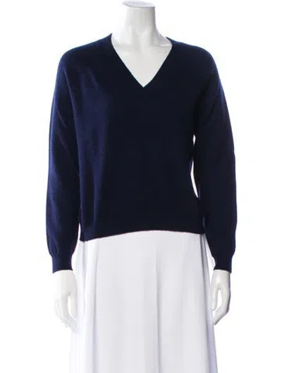 Pre-owned Minnie Rose Cashmere V-neck Sweater In Blue