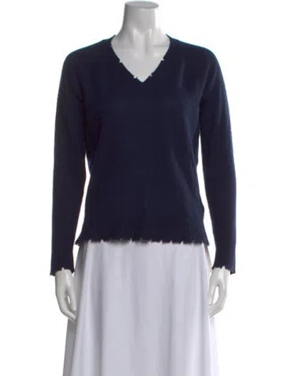 Pre-owned Minnie Rose Cashmere V-neck Sweater In Blue