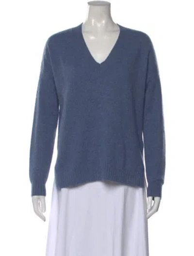 Pre-owned Minnie Rose Cashmere V-neck Sweater In Blue