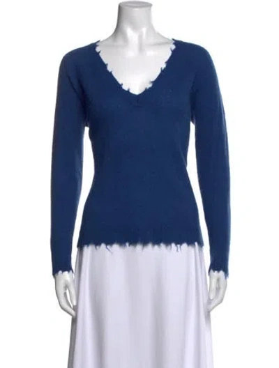 Pre-owned Minnie Rose Cashmere V-neck Sweater In Blue