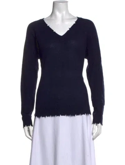 Pre-owned Minnie Rose Cashmere V-neck Sweater In Blue