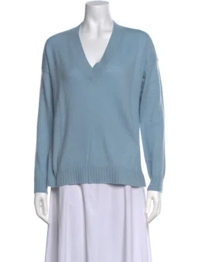 Pre-owned Minnie Rose Cashmere V-neck Sweater In Blue