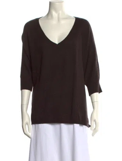 Pre-owned Minnie Rose Cashmere V-neck Sweater In Brown