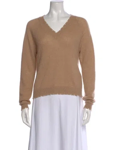 Pre-owned Minnie Rose Cashmere V-neck Sweater In Brown