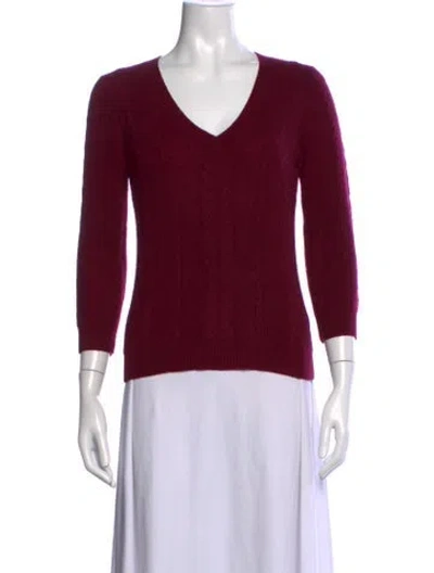 Pre-owned Minnie Rose Cashmere V-neck Sweater In Burgundy