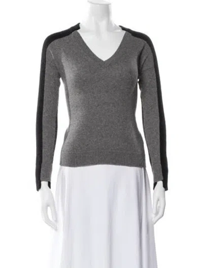 Pre-owned Minnie Rose Cashmere V-neck Sweater In Gray