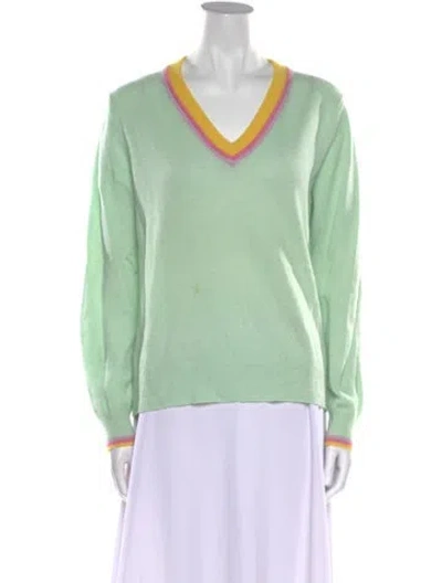Pre-owned Minnie Rose Cashmere V-neck Sweater In Green