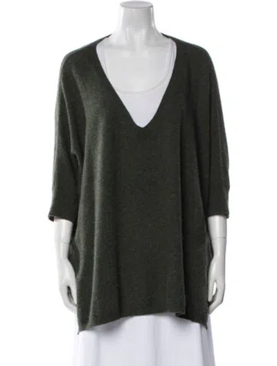 Pre-owned Minnie Rose Cashmere V-neck Sweater In Green