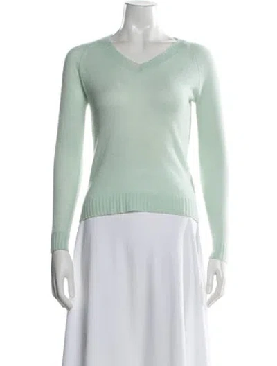Pre-owned Minnie Rose Cashmere V-neck Sweater In Green
