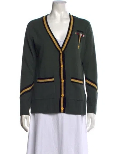 Pre-owned Minnie Rose Cashmere V-neck Sweater In Green