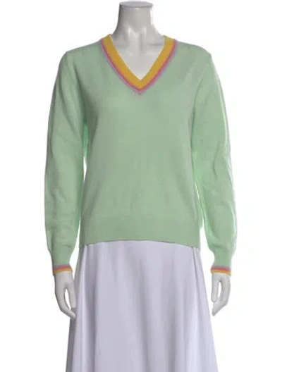 Pre-owned Minnie Rose Cashmere V-neck Sweater In Green