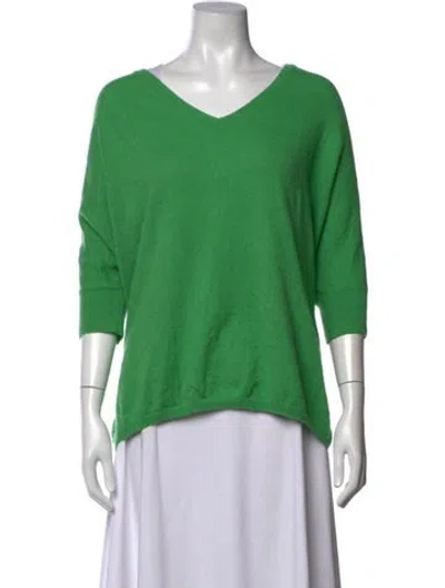 Pre-owned Minnie Rose Cashmere V-neck Sweater In Green