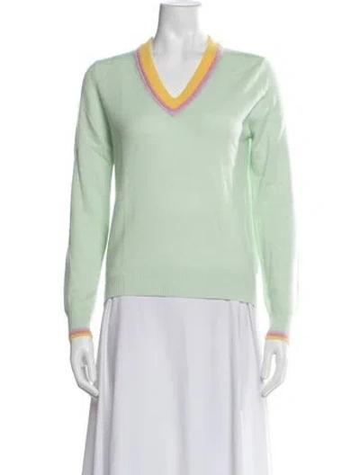 Pre-owned Minnie Rose Cashmere V-neck Sweater In Green
