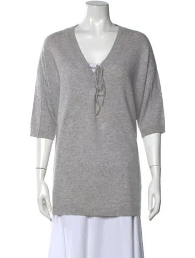 Pre-owned Minnie Rose Cashmere V-neck Sweater In Grey