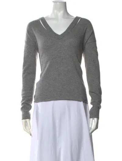 Pre-owned Minnie Rose Cashmere V-neck Sweater In Grey