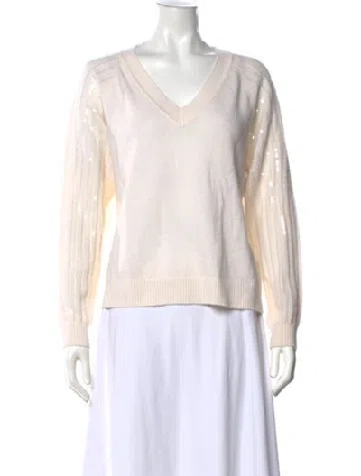 Pre-owned Minnie Rose Cashmere V-neck Sweater In Neutral