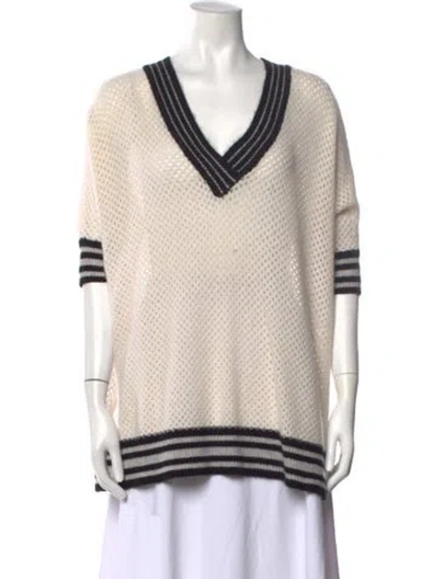 Pre-owned Minnie Rose Cashmere V-neck Sweater In Neutrals