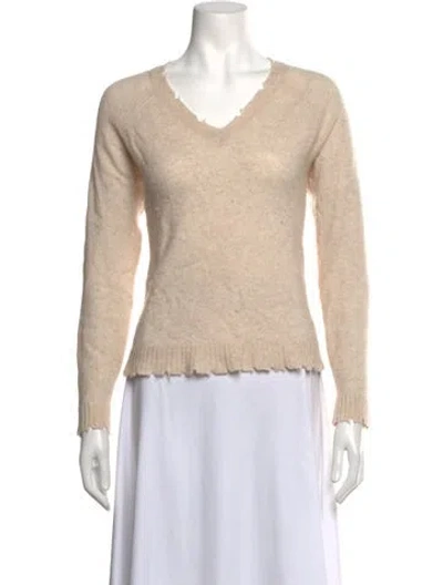 Pre-owned Minnie Rose Cashmere V-neck Sweater In Neutrals