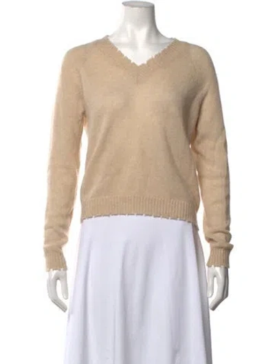 Pre-owned Minnie Rose Cashmere V-neck Sweater In Neutrals
