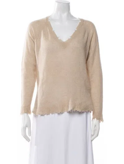 Pre-owned Minnie Rose Cashmere V-neck Sweater In Neutrals