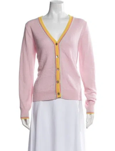 Pre-owned Minnie Rose Cashmere V-neck Sweater In Pink/yellow