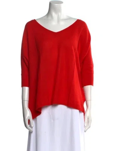 Pre-owned Minnie Rose Cashmere V-neck Sweater In Red