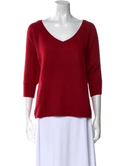 Pre-owned Minnie Rose Cashmere V-neck Sweater In Red
