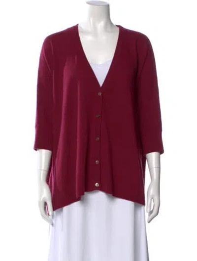 Pre-owned Minnie Rose Cashmere V-neck Sweater In Red