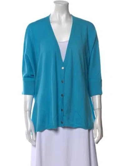 Pre-owned Minnie Rose Cashmere V-neck Sweater W/ Tags In Blue