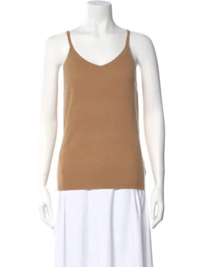 Pre-owned Minnie Rose Cashmere V-neck Sweater W/ Tags In Brown