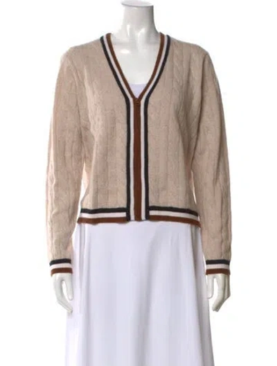 Pre-owned Minnie Rose Cashmere V-neck Sweater W/ Tags In Brown