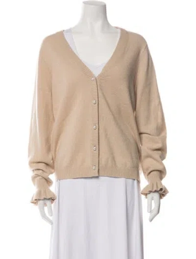 Pre-owned Minnie Rose Cashmere V-neck Sweater W/ Tags In Brown
