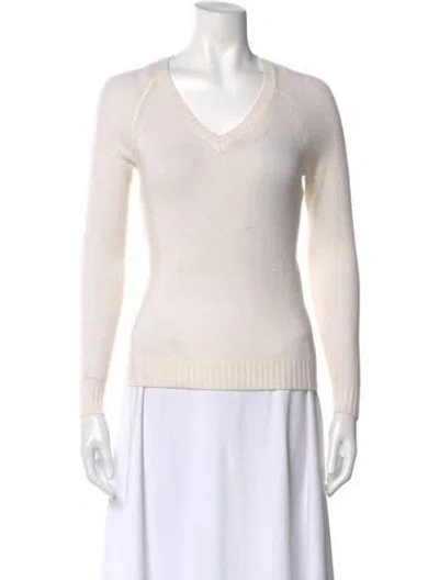 Pre-owned Minnie Rose Cashmere V-neck Sweater In White