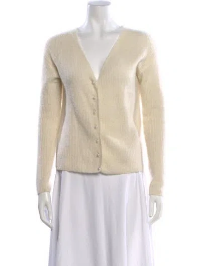 Pre-owned Minnie Rose Cashmere V-neck Sweater In White