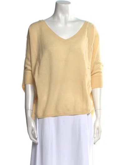 Pre-owned Minnie Rose Cashmere V-neck Sweater In Yellow