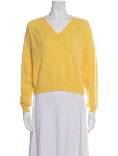 Pre-owned Minnie Rose Cashmere V-neck Sweater In Yellow