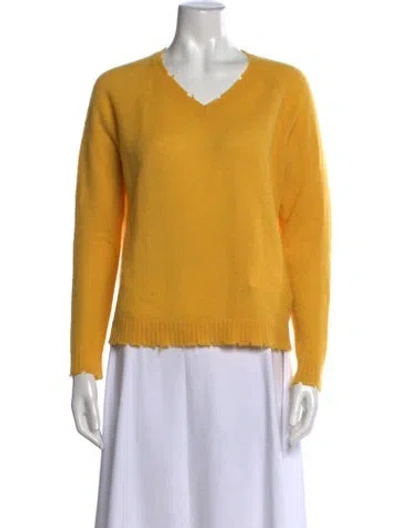 Pre-owned Minnie Rose Cashmere V-neck Sweater In Yellow