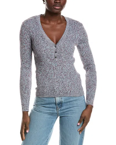 Minnie Rose Cashmere-blend Rib Marled Henley Cardigan In Blue