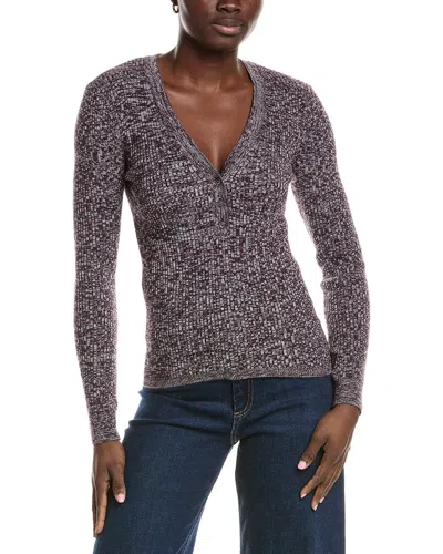 Minnie Rose Cashmere-blend Rib Marled Henley Cardigan In Burgundy