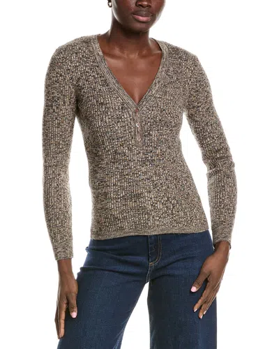 Minnie Rose Cashmere-blend Rib Marled Henley Cardigan In Gray