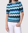 Minnie Rose Chevron Pointelle Crew Tee In Blue Multi In Multi