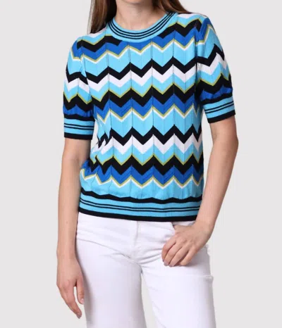 Minnie Rose Chevron Pointelle Crew Tee In Blue Multi
