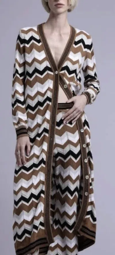 Minnie Rose Chevron Pointelle Duster In Brown Multi In Black
